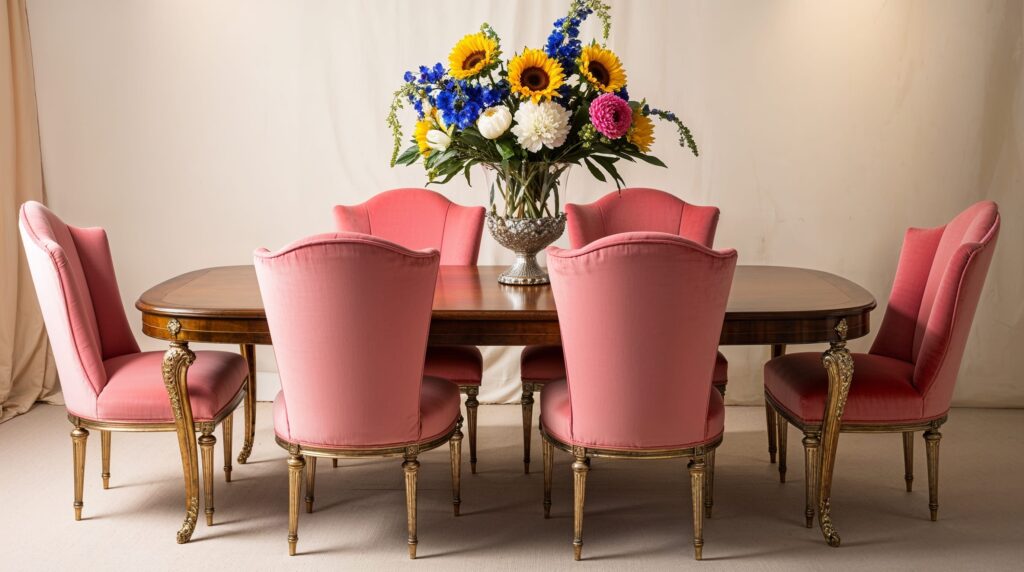 Coral Pink Fabric Chair with Armrests