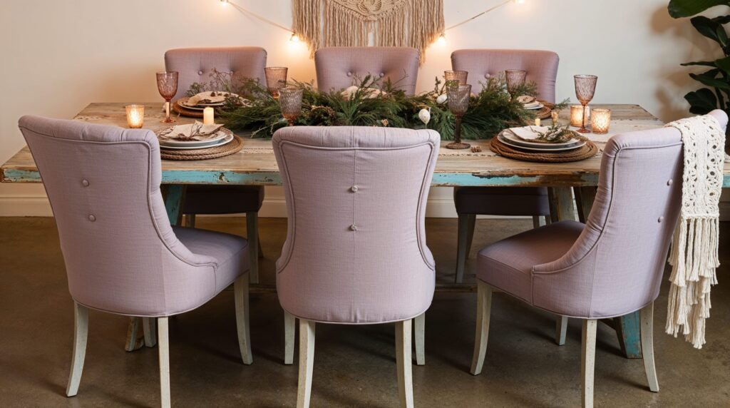 Dusty Rose Linen Dining Room Chairs