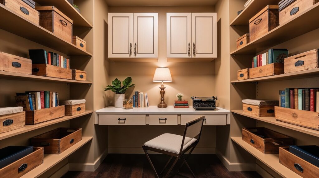 Mitchell Use shelves and cabinets to maximize vertical storage