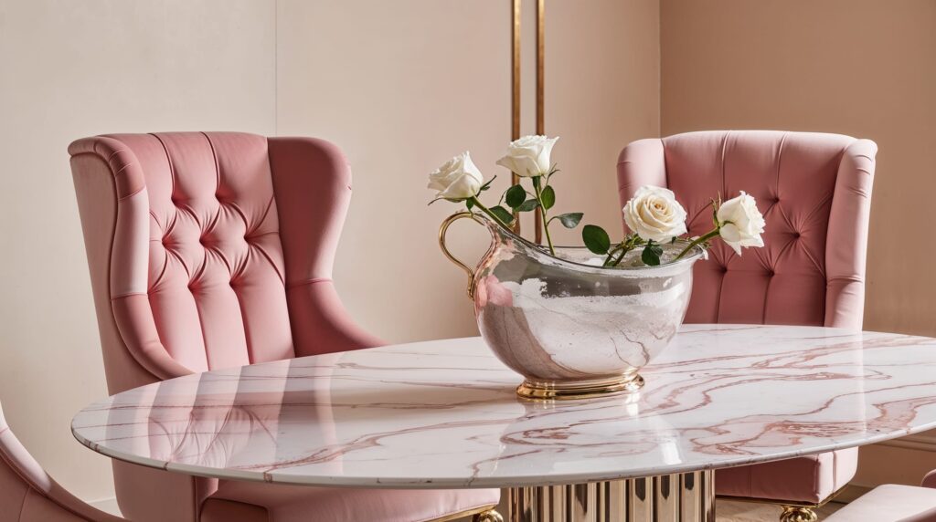 Velvet Dining Chairset in Blush Pink